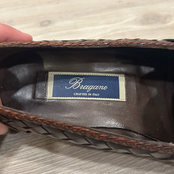 Bragano Brown Woven Leather Loafers 8.5 Italian Made in Italy - Picture 11 of 12